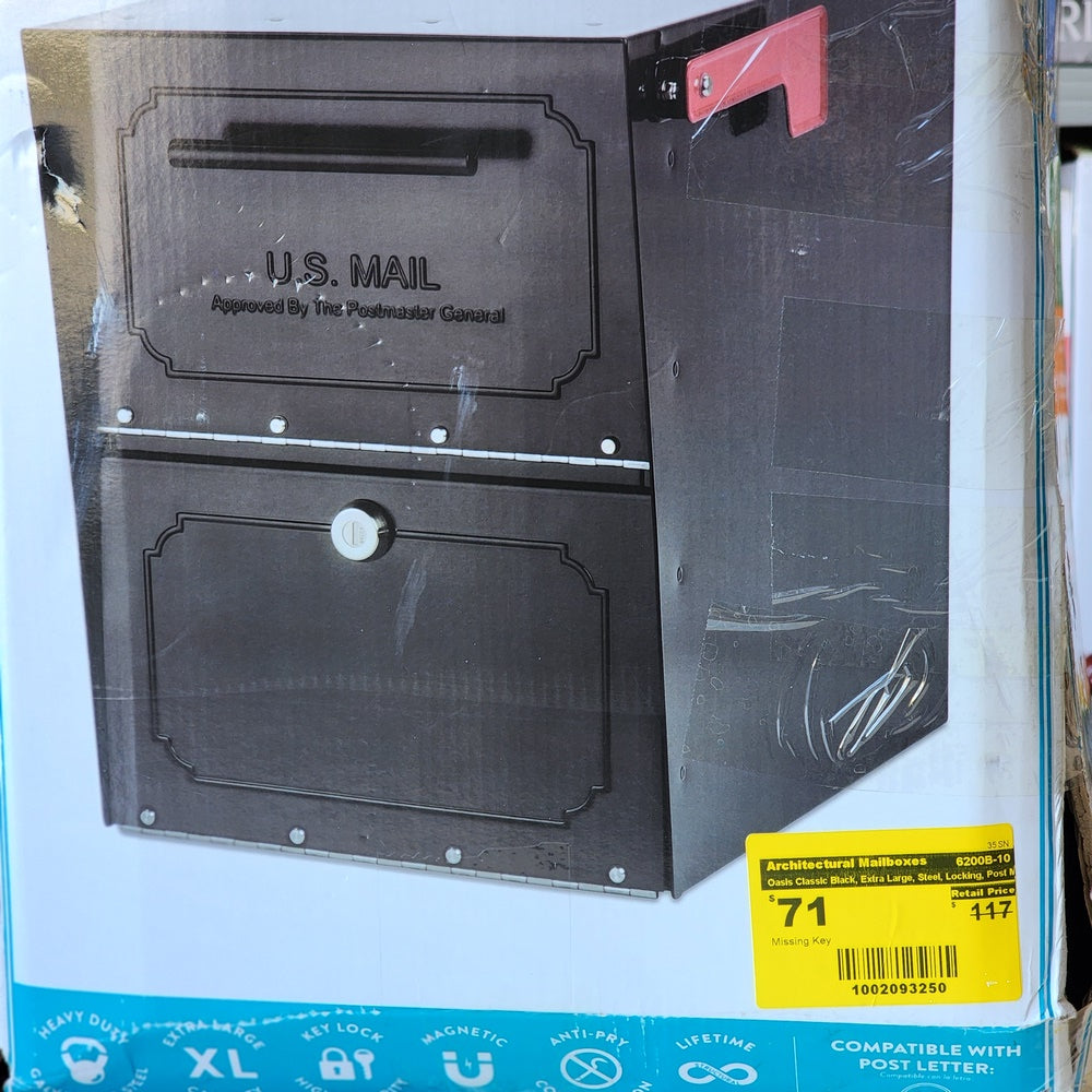 Oasis Classic Black, Extra Large, Steel, Locking, Post Mount Parcel Mailbox with High Security Reinforced Lock (6200B-10) Oasis Classic Black, Extra Large, Steel, Locking, Post Mount Parcel Mailbox with High Security Reinforced Lock (6200B-10)